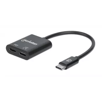 Manhattan adattatore audio USB-C a USB-C e USB-C (incl. Power Delivery), nero, 480 Mbit/s (USB 2.0), cavo 11cm, con Power Delivery alla porta USB-C (60W), tre anni di garanzia