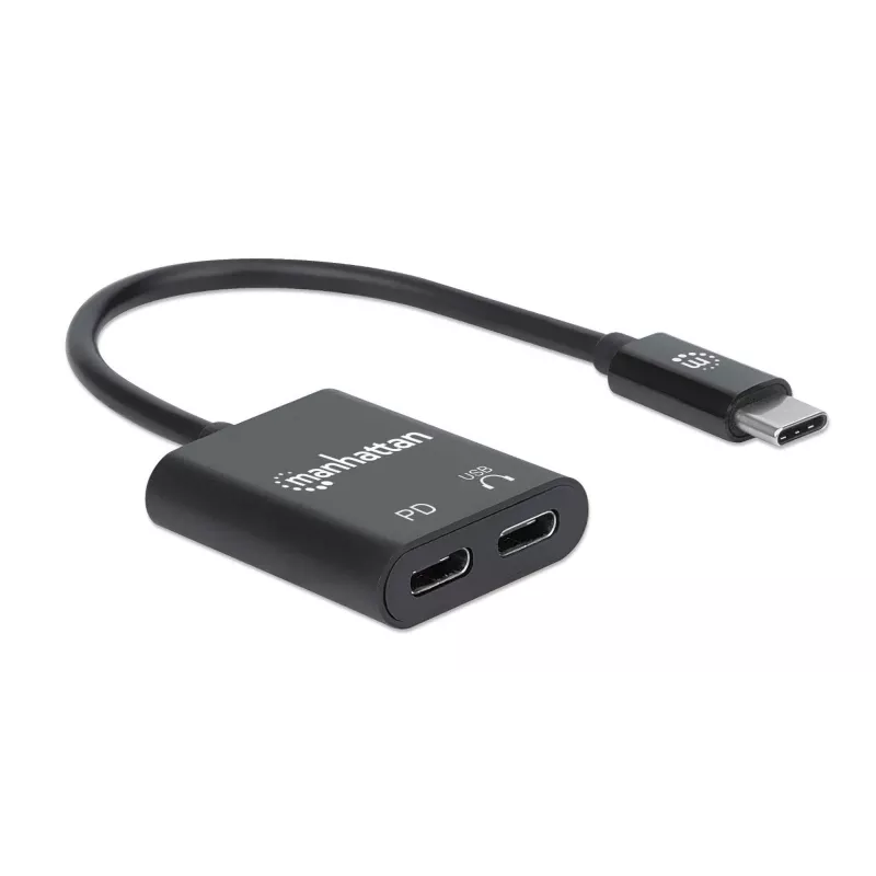 Manhattan adattatore audio USB-C a USB-C e USB-C (incl. Power Delivery), nero, 480 Mbit/s (USB 2.0), cavo 11cm, con Power Delivery alla porta USB-C (60W), tre anni di garanzia