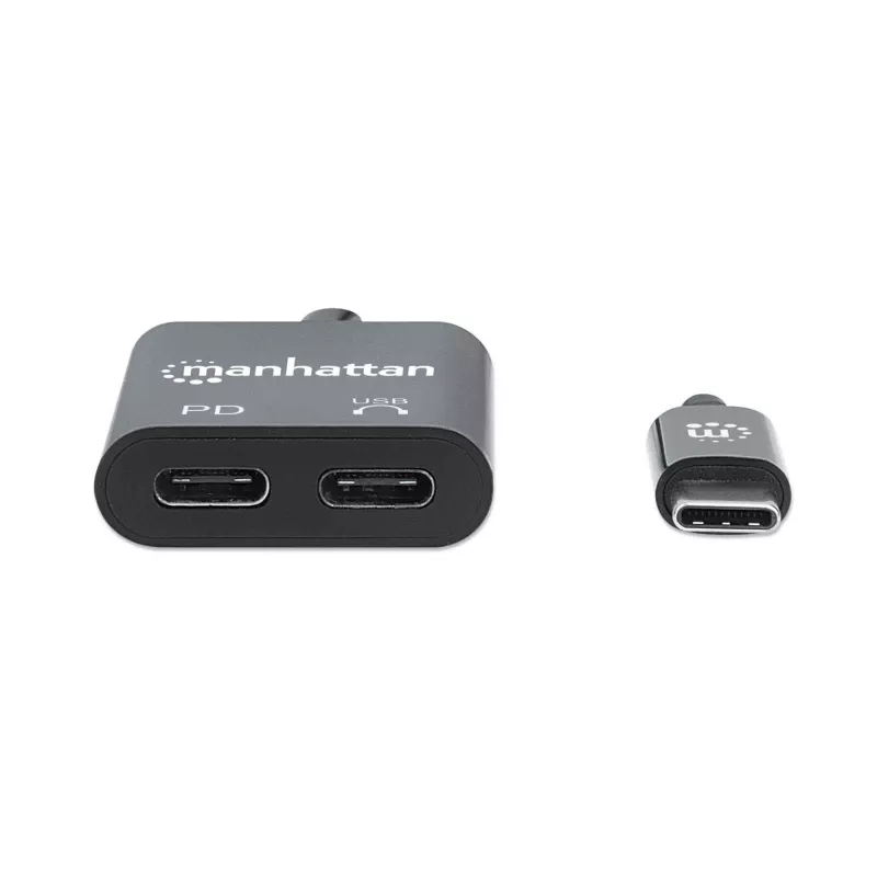 Manhattan adattatore audio USB-C a USB-C e USB-C (incl. Power Delivery), nero, 480 Mbit/s (USB 2.0), cavo 11cm, con Power Delivery alla porta USB-C (60W), tre anni di garanzia