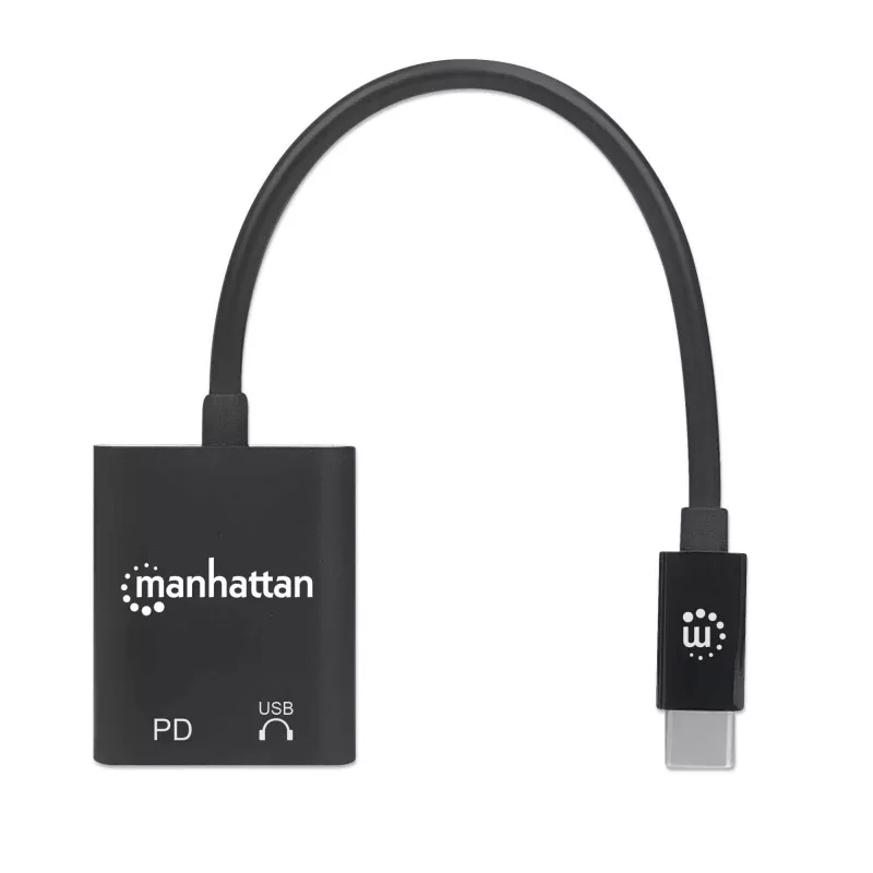 Manhattan adattatore audio USB-C a USB-C e USB-C (incl. Power Delivery), nero, 480 Mbit/s (USB 2.0), cavo 11cm, con Power Delivery alla porta USB-C (60W), tre anni di garanzia