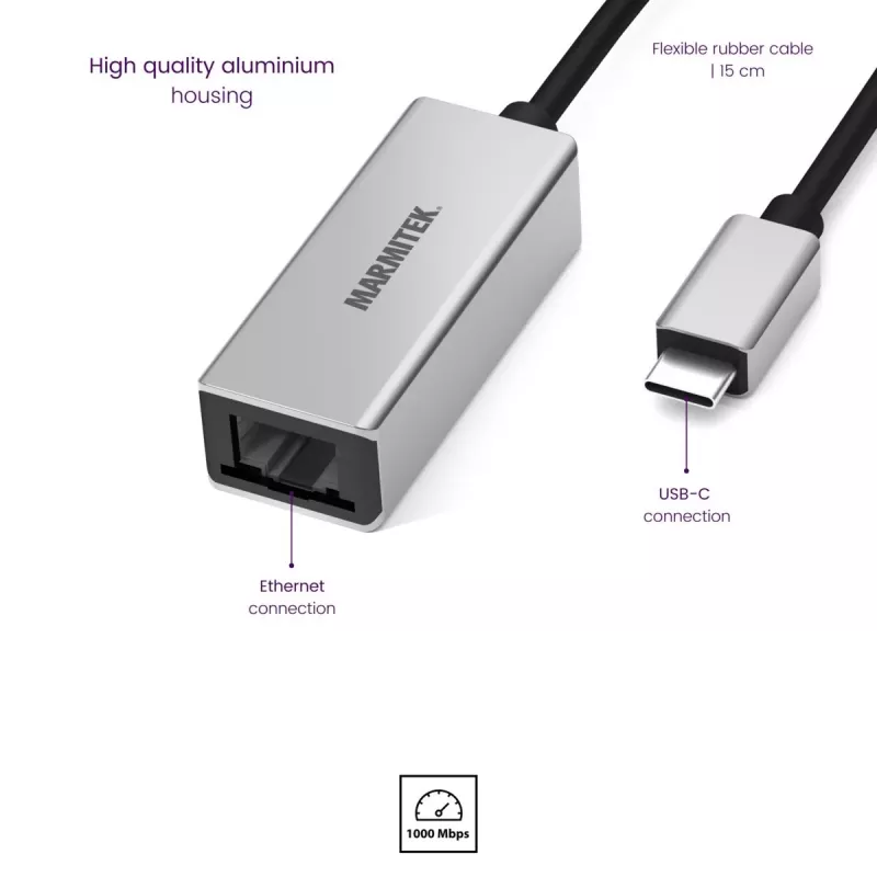 Adattatore da USB-C a Ethernet Marmitek Connect 8373