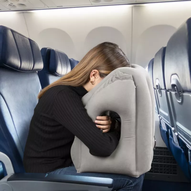 Cuscino da viaggio Hama 00096292 gonfiabile grigio PVC velluto bus aereo