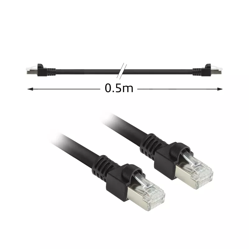 ACT nero 0,5 metri S/FTP CAT7 PUR flex cavo patch senza linguetta con connettori RJ45 (conforme CAT6A)
