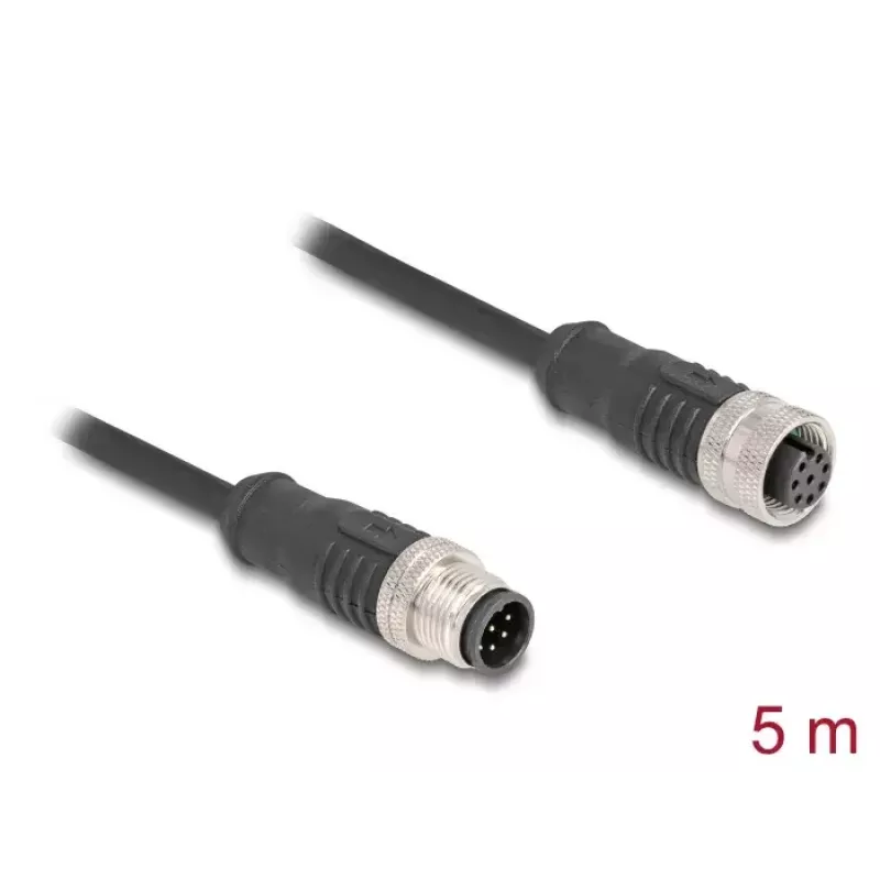 Cavo di rete DeLOCK M12 codifica A 8 poli connettore maschio su connettore femmina Cat5e 5 m nero