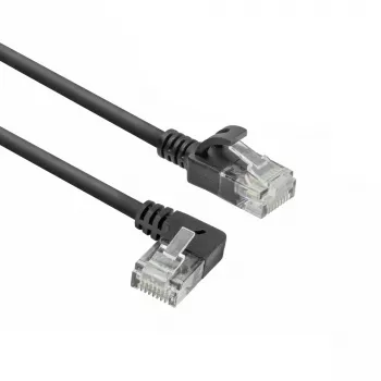 ACT nero 1,5 metri U/UTP CAT6A LSZH cavo patch Slimline con connettori RJ45 90° angolato a sinistra su dritto