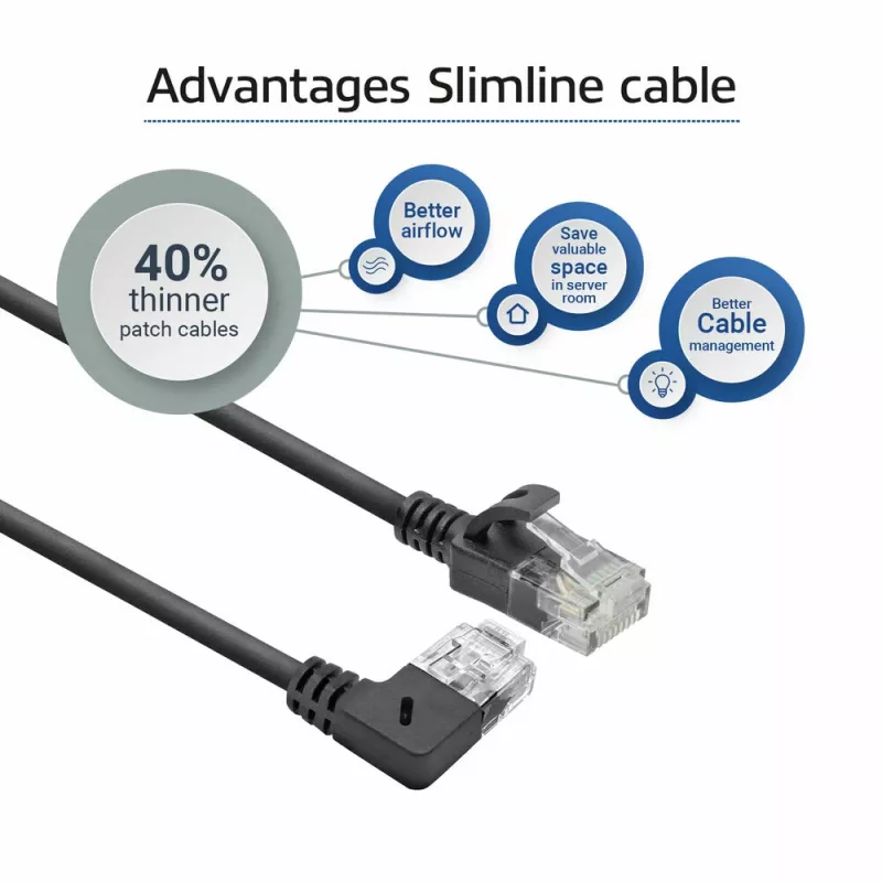 ACT nero 1 metro U/UTP CAT6A LSZH cavo patch Slimline con connettori RJ45 90° ad angolo retto su dritto