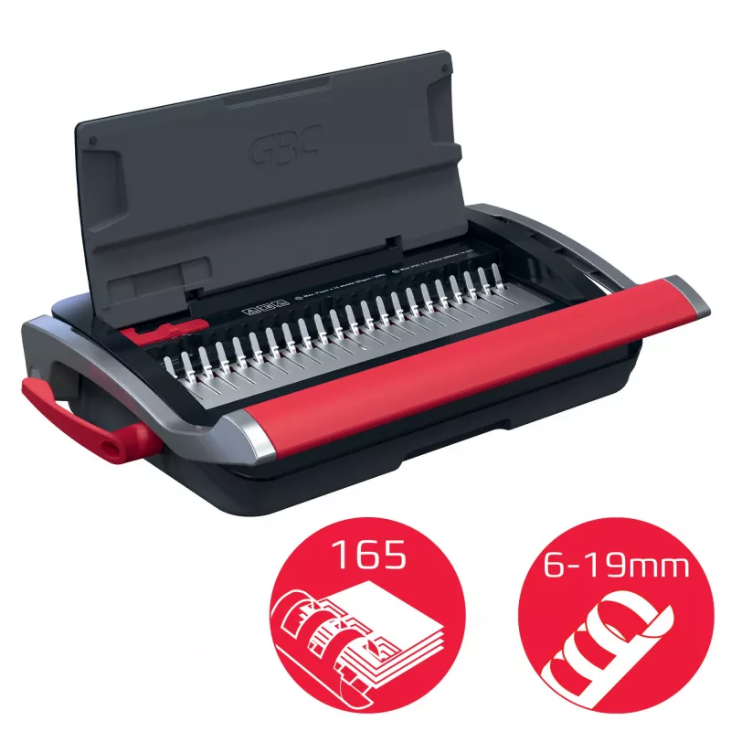 GBC CombBind CB15 4410061 rilegatrice a dorsi plastici, nera/argento/rossa