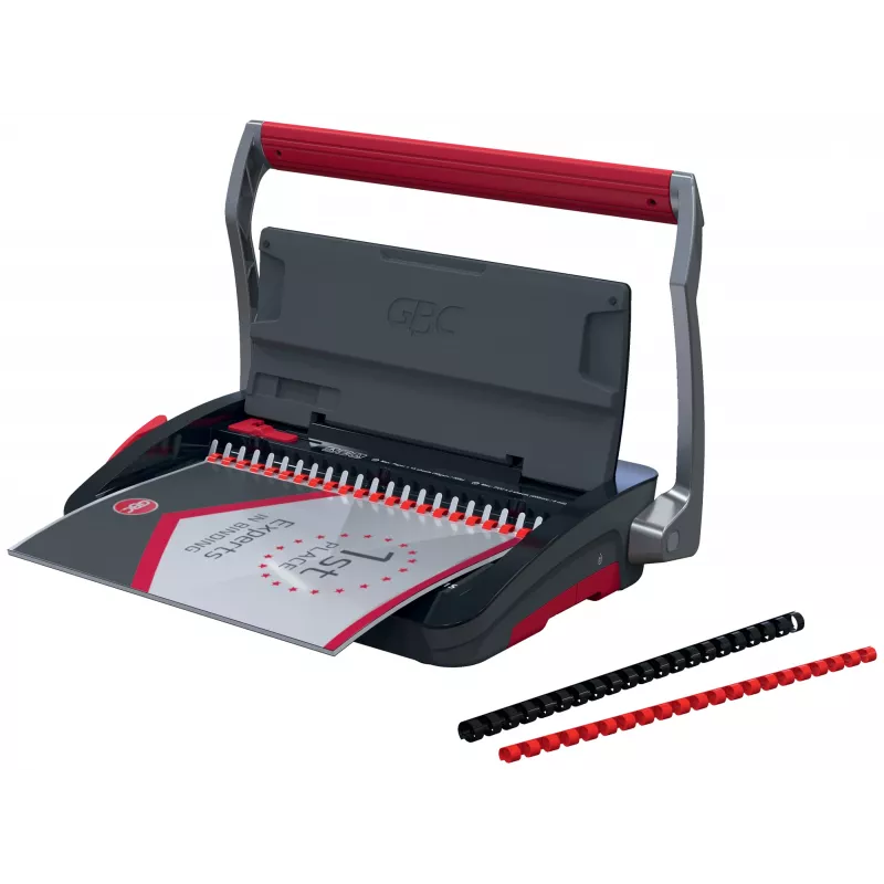 GBC CombBind CB15 4410061 rilegatrice a dorsi plastici, nera/argento/rossa