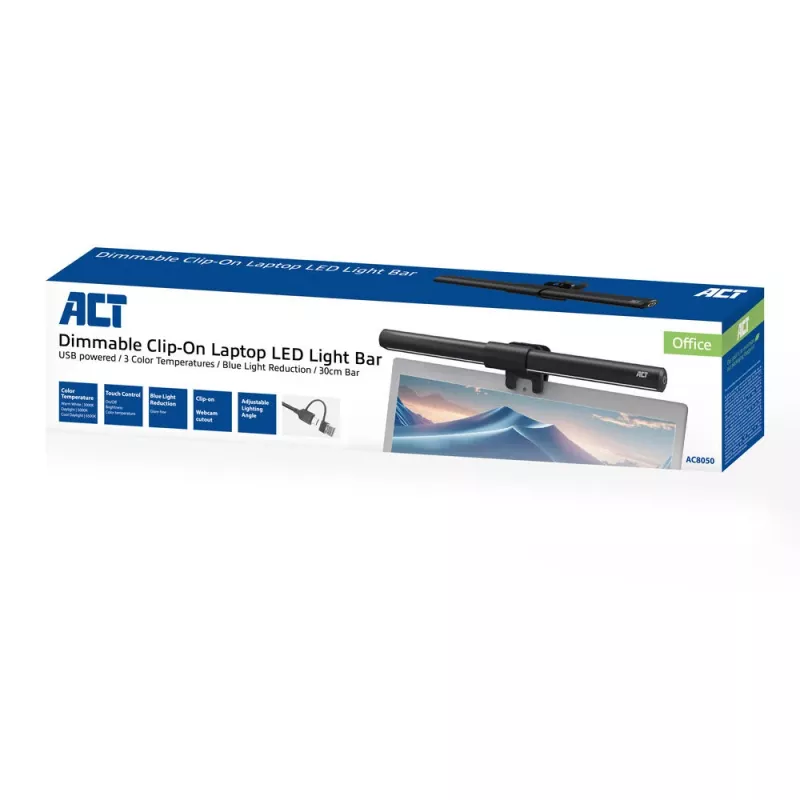 Barra LED per laptop a clip ACT AC8050, dimmerabile, alimentata via USB