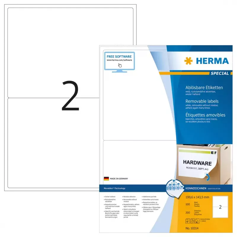 Etichette rimovibili HERMA 10314 A4 199,6 x 143,5 mm