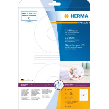 Etichette per CD HERMA A4 Ø 116 mm bianco carta opaca coprente 50 pezzi