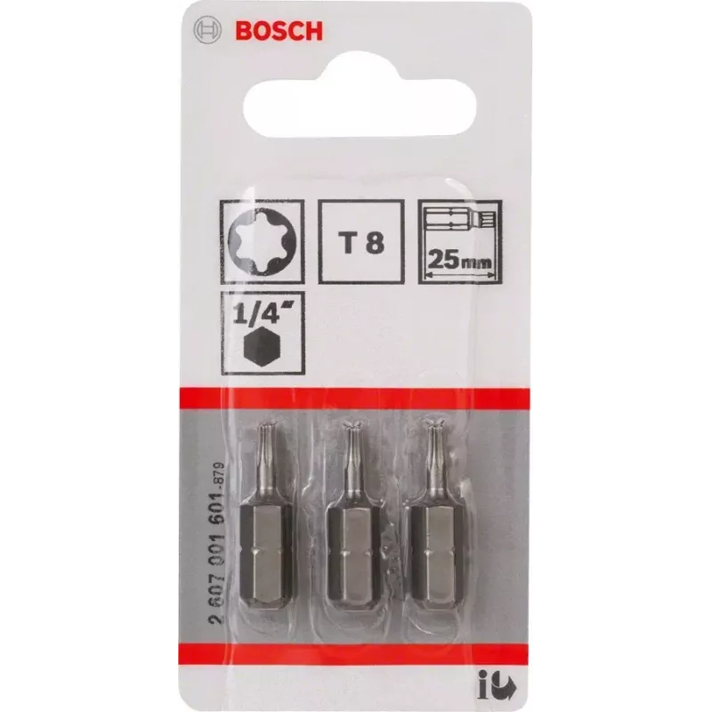 Bosch 2607001601 inserto per cacciavite Torx T8, extra duro, C 6.3, 3 pz.