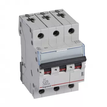 Interruttore automatico Legrand Tx3 C25A 3 poli 6 kA 3 moduli (MPN 403547)