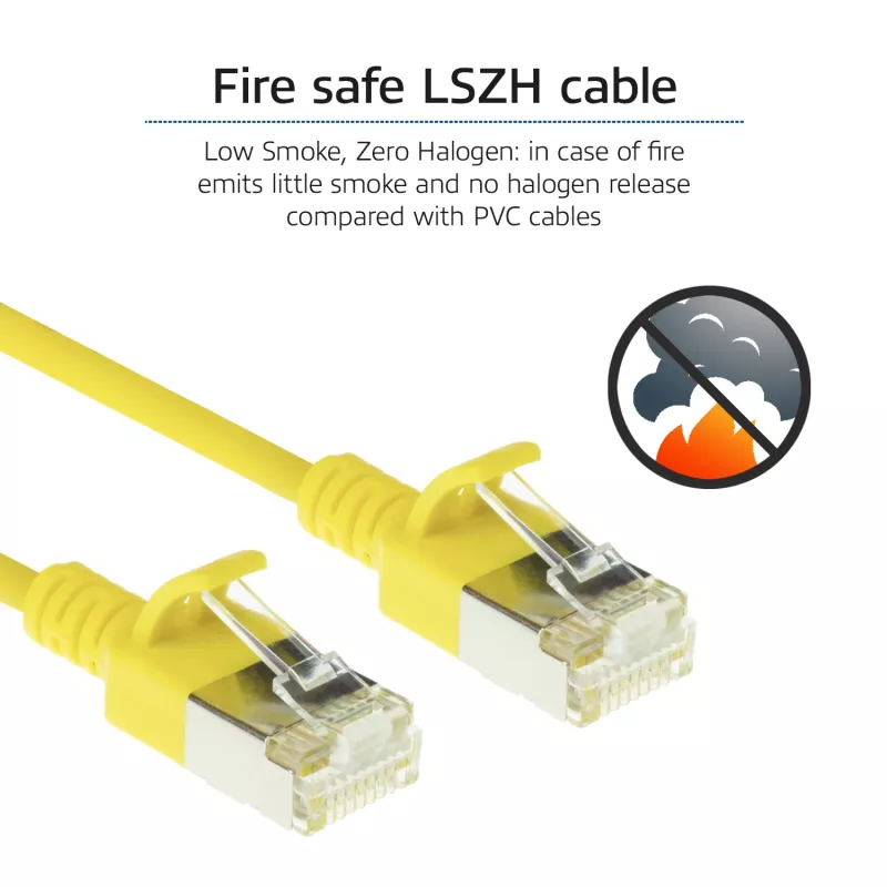 ACT giallo 1.5 metri LSZH U/FTP CAT6A Datacenter Slimline cavo patch, snagless, con connettori RJ45
