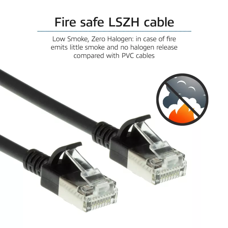 ACT nero 1 metro LSZH U/FTP CAT6A cavo patch Slimline per data center snagless con connettori RJ45