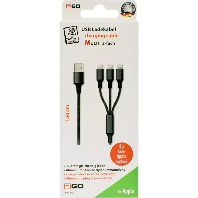 Cavo Lightning 2GO 797155 1,5 m nero USB B USB C Micro-USB B