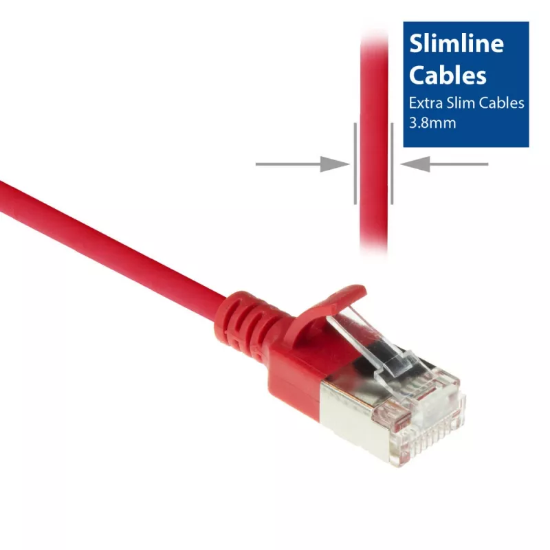 ACT rosso 10 m LSZH U/FTP CAT6A patch cable slimline per data center con connettori RJ45