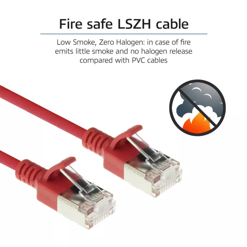 ACT rosso 10 m LSZH U/FTP CAT6A patch cable slimline per data center con connettori RJ45