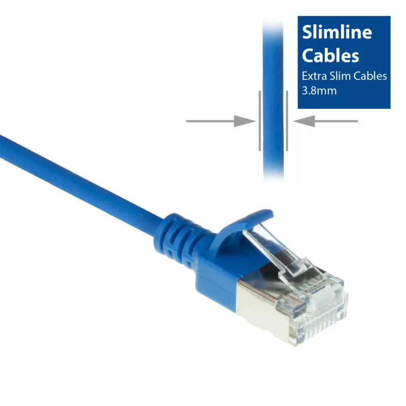 ACT blu 10 metri LSZH U/FTP CAT6A patch cable slimline per data center con connettori RJ45 con fermo