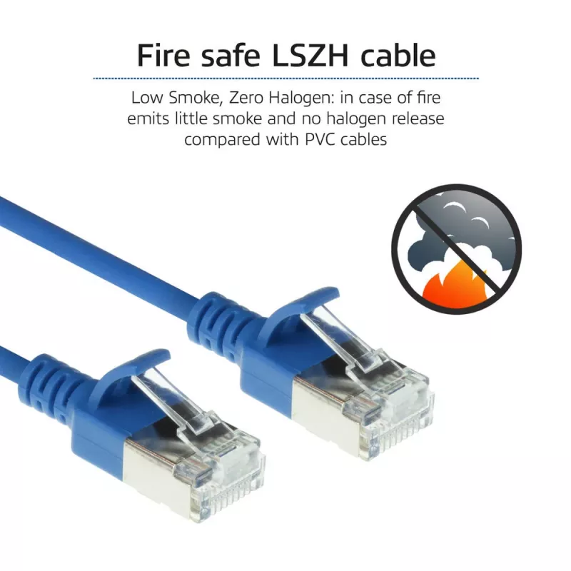 ACT blu 10 metri LSZH U/FTP CAT6A patch cable slimline per data center con connettori RJ45 con fermo