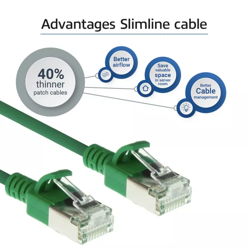ACT verde 10 metri LSZH U/FTP CAT6A patch cable slimline per data center, snagless con connettori RJ45