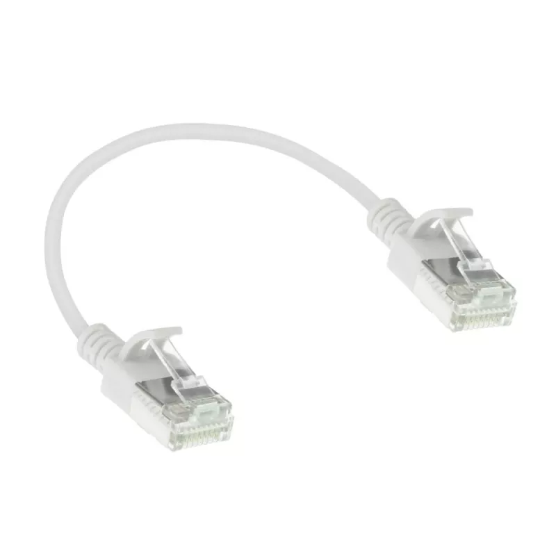 ACT bianco 0,15 metri LSZH U/FTP CAT6A patch cable slimline per data center con connettori RJ45 snagless