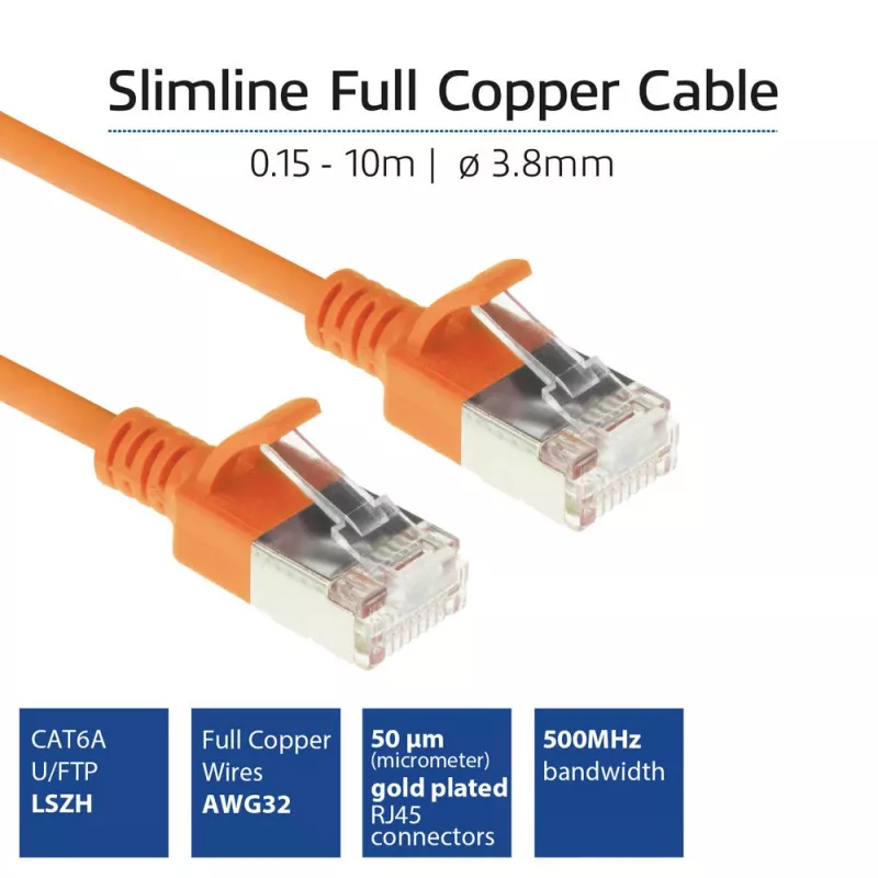 ACT Orange 5 metri LSZH U/FTP CAT6A cavo patch slimline datacenter con connettori RJ45