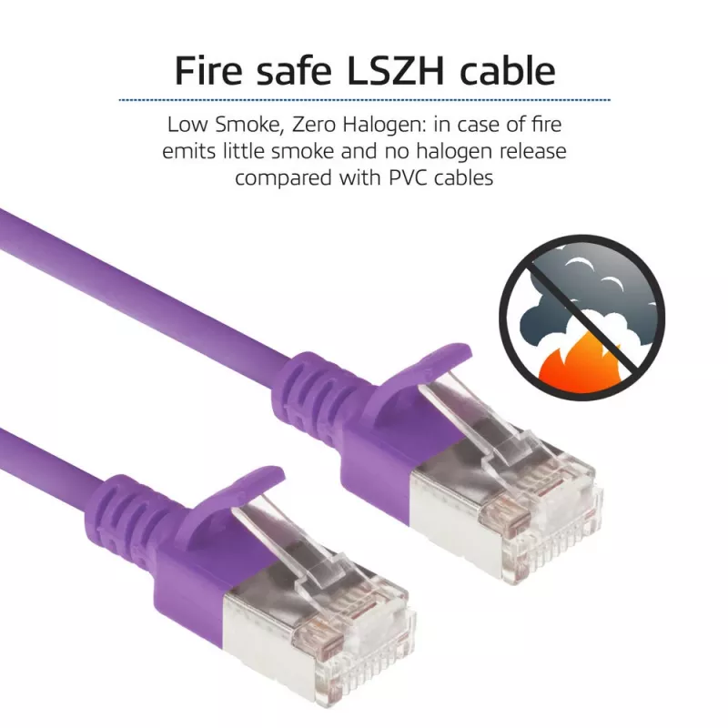 ACT Viola 1 metro LSZH U/FTP CAT6A cavo patch slimline datacenter senza linguetta con connettori RJ45