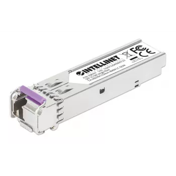 Intellinet Gigabit Fiber WDM Bi-Directional SFP Modulo ricetrasmettitore ottico 1000Base-BX-U (LC) porta single-mode, 80 km, BiDi WDM (RX1550/TX1490), conforme MSA per la massima compatibilità, Argento
