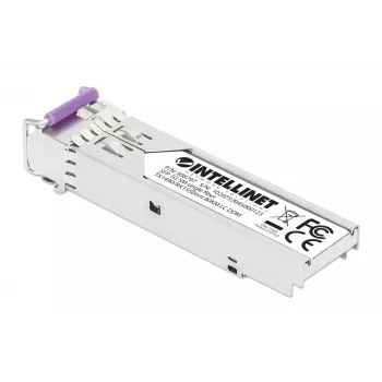 Intellinet Gigabit Fiber WDM Bi-Directional SFP Modulo ricetrasmettitore ottico 1000Base-BX-U (LC) porta single-mode, 80 km, BiDi WDM (RX1550/TX1490), conforme MSA per la massima compatibilità, Argento