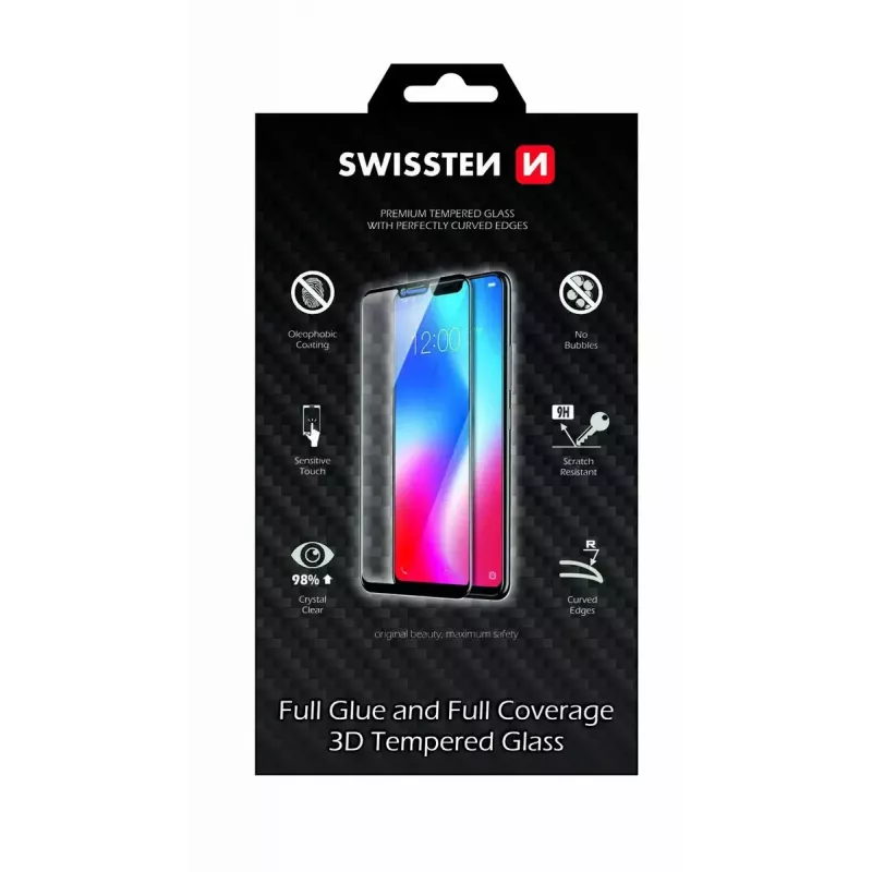 Protezione display temperata SWISSTEN 3D Full Glue per Samsung Galaxy S20 Ultra — copertura totale, nero