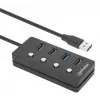 Dock/Hub USB-C Manhattan, porte (x4) con interruttore on/off per ogni porta: USB-A (x4), 5 Gbps (USB 3.2 Gen1 noto anche come USB 3.0), universale per tutti i dispositivi, alimentazione bus o AC (connessione opzionale, non inclusa), cavo 1,5 m, SuperSpeed USB, nero, tre anni di garanzia