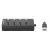 Dock/Hub USB-C Manhattan, porte (x4) con interruttore on/off per ogni porta: USB-A (x4), 5 Gbps (USB 3.2 Gen1 noto anche come USB 3.0), universale per tutti i dispositivi, alimentazione bus o AC (connessione opzionale, non inclusa), cavo 1,5 m, SuperSpeed USB, nero, tre anni di garanzia