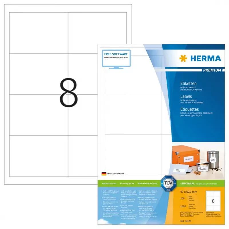 Etichette HERMA Premium A4 97x67,7 mm bianco carta opaca 1600 pezzi