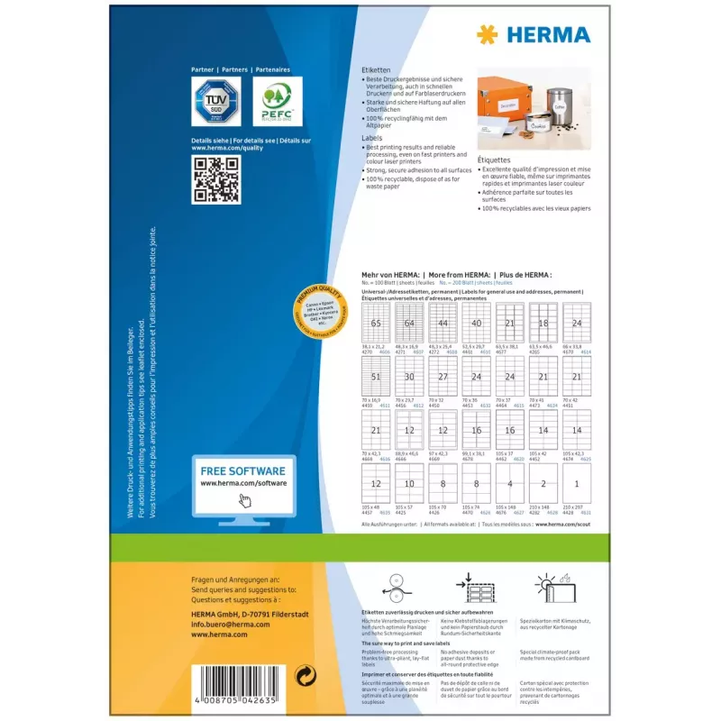 Etichette autoadesive per stampante HERMA Premium A4 70x33,8 mm 2400 pezzi