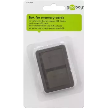 Scatola portaschede di memoria GOOBAY 95349 — contiene 4 schede, compatibile con SD/MicroSD/MMC, plastica grigio trasparente