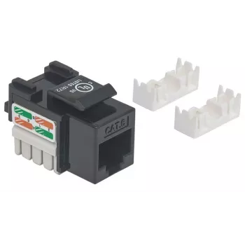 Intellinet keystone jack, Cat6, UTP, attrezzo di inserimento LSA, nero, piatto, nero, RJ-45, femmina, 22/26, Cat6