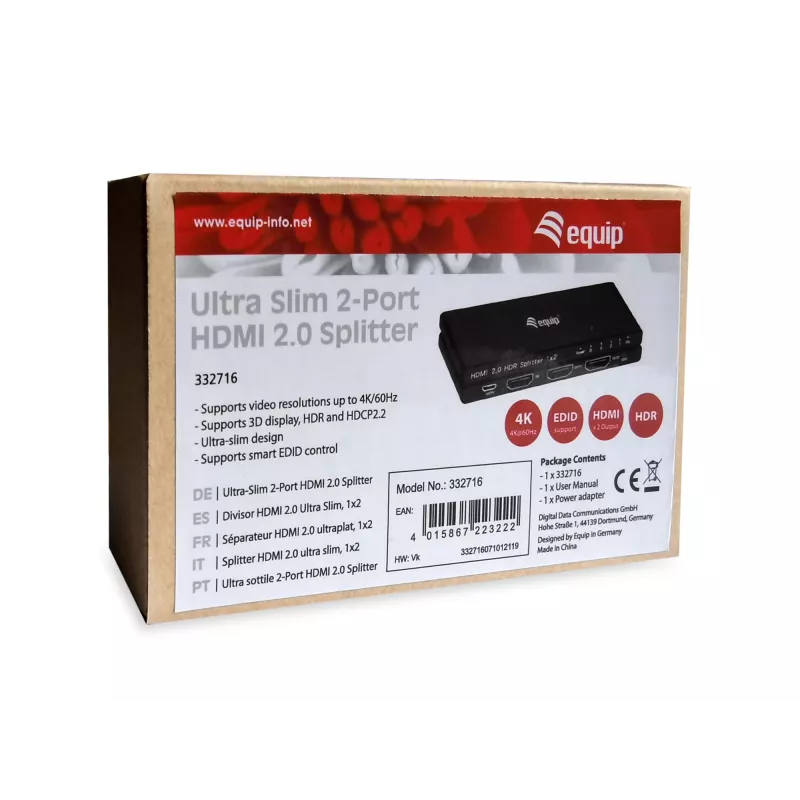Equip splitter HDMI 2.0 2 porte ultra sottile