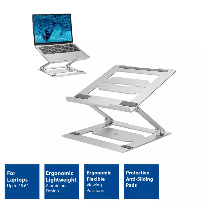 Supporto per laptop ACT AC8135 alluminio grigio regolabile in altezza in modo continuo