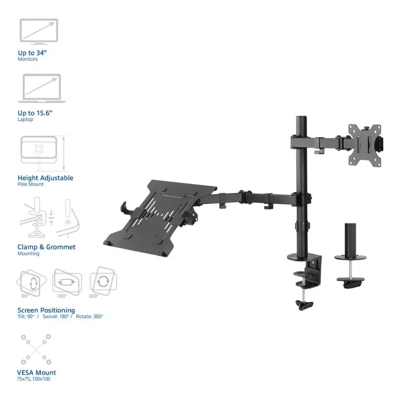 ACT AC8305 supporto per notebook e braccio per monitor, 15,6 pollici (39,6 cm), nero