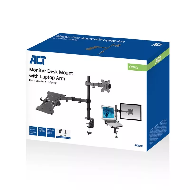 ACT AC8305 supporto per notebook e braccio per monitor, 15,6 pollici (39,6 cm), nero