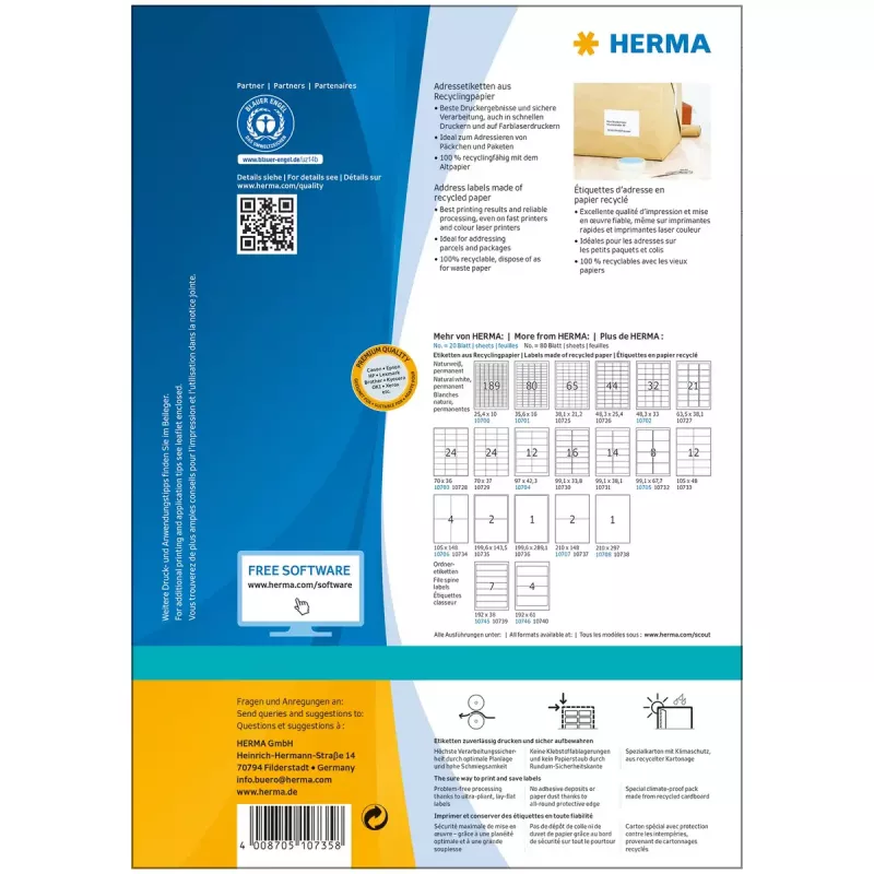Etichette adesive per stampante HERMA 10735 bianco 20 x 14,3 cm 160 etichette