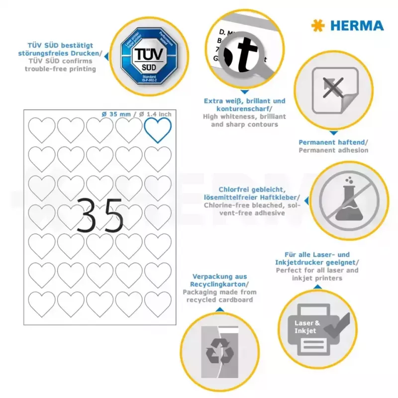 HERMA 10790 etichetta adesiva cuore permanente bianco 350 pezzi