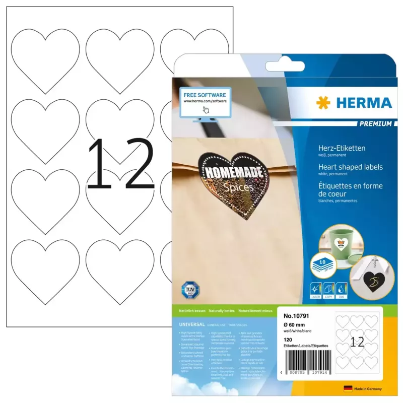 HERMA 10791 etichette adesive cuore permanente bianco 120 pezzi