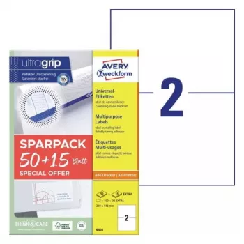 Etichette per stampante autoadesive AVERY 6604 bianco A4 21x14,8 cm 130 etichette