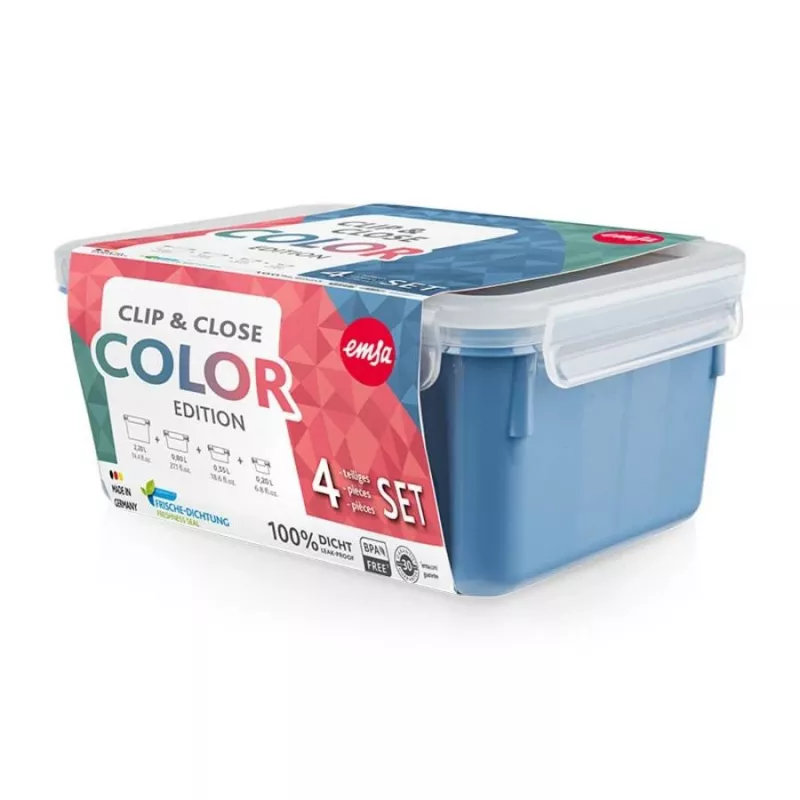 Set contenitori per alimenti EMSA Clip & Close rettangolare blu 4 pz.