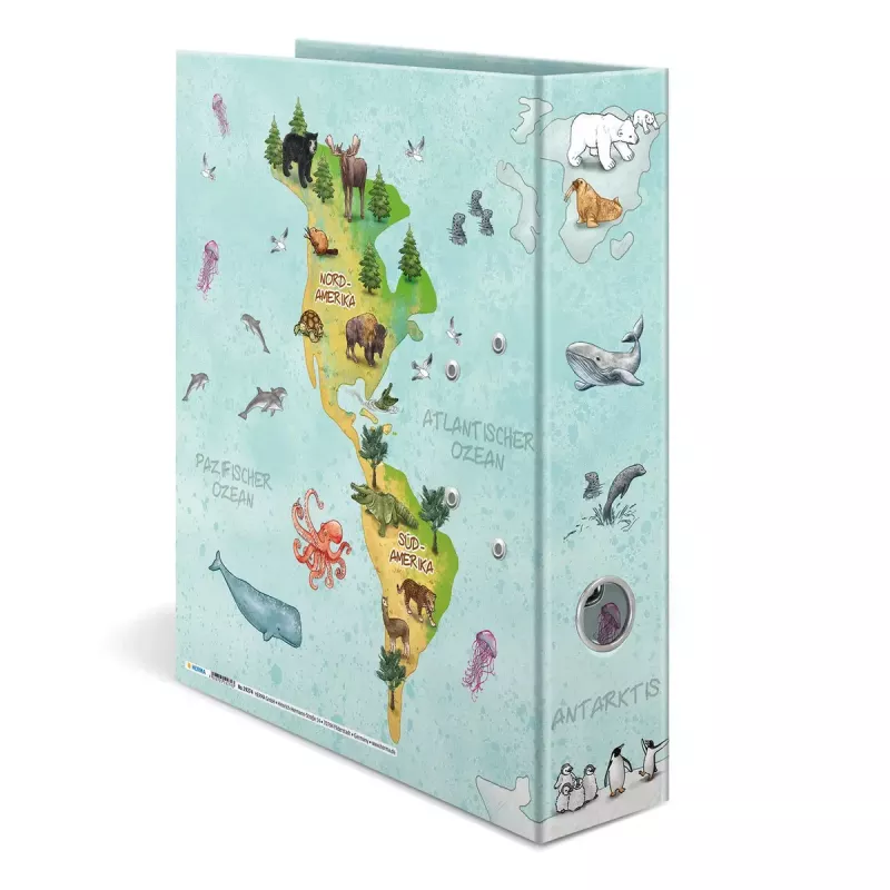 Raccoglitore a tema HERMA A4 mappa del mondo anelli a D cartone 285x315mm