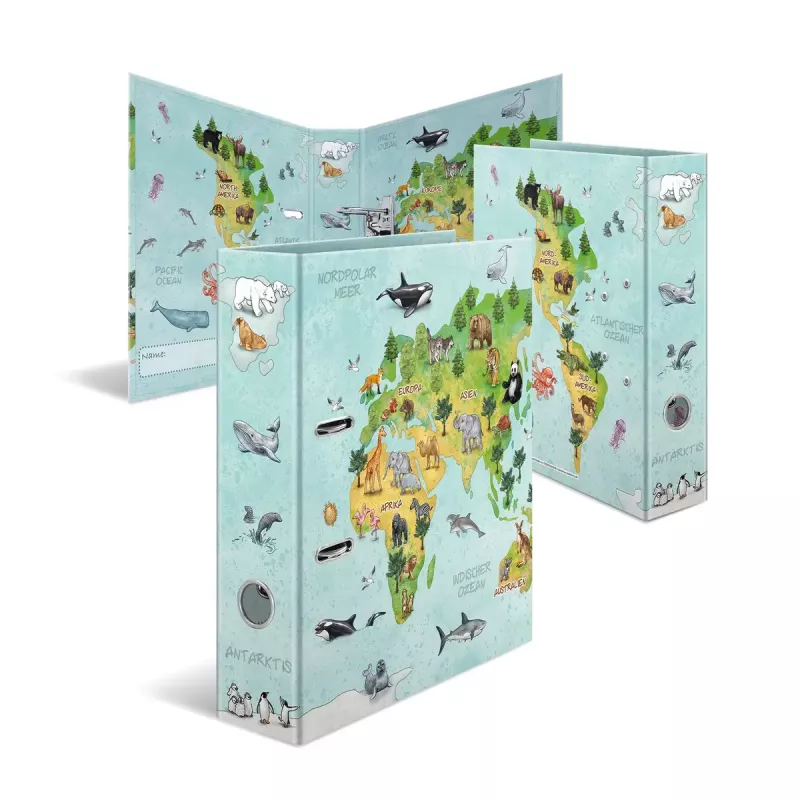 Raccoglitore a tema HERMA A4 mappa del mondo anelli a D cartone 285x315mm