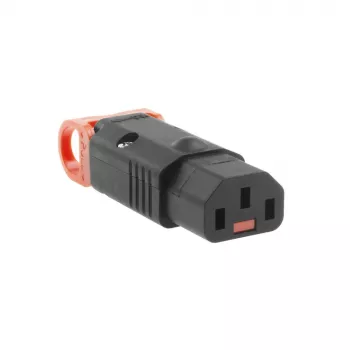 ACT C13 IEC Lock+ ricollegabile nero, PA130100BK, C13, nero, rosso, connettore femmina, dritto, nylon, 1,5 mm²