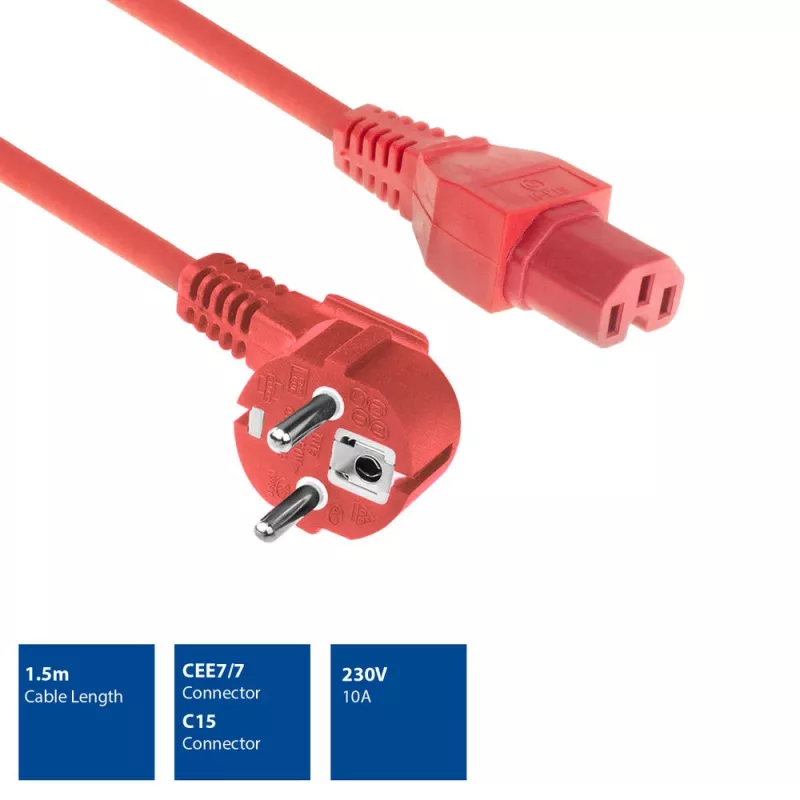 ACT cavo di alimentazione connettore principale CEE 7/7 (angolare) – C15 rosso 1,5 m